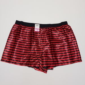 Men's Red and Black Striped Satin Boxers.